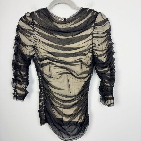 BYRON LARS BEAUTY MARK | Black & Nude Ruched 3/4 Sleeve Top Women’s Size X-Small - Picture 1 of 9
